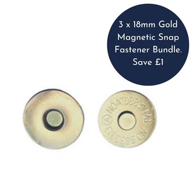 3 x 18mm Gold Magnetic Snap Fastener Bundle. Save £1