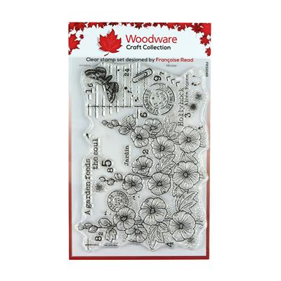 Woodware Clear Singles Hollyhocks 4 in x 6 in Stamp Set
