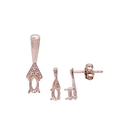Rose Gold Plated 925 Sterling Silver Oval Pendant & Earring Mounts (To fit 5x3mm gemstone)-1Pair & 1Pcs