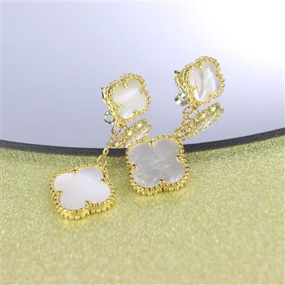 Gold Plated 925 Sterling Silver Mother of Pearl Clover Earring Project 