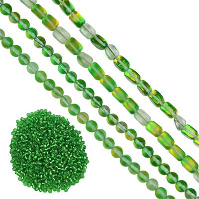 Mystic Aura Quartz Bundle Greens and Yellows, Green Seed Bead Project With Downloadable Instructions By Claire Macdonald