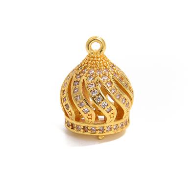 Gold Plated Base Metal Twist Tassel Cap with Cubic Zirconia, Approx 12x15mm 