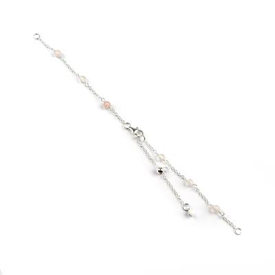 925 Sterling Cable Chain Rose Quartz Open Bracelet with 5cm Slider Extender Chain