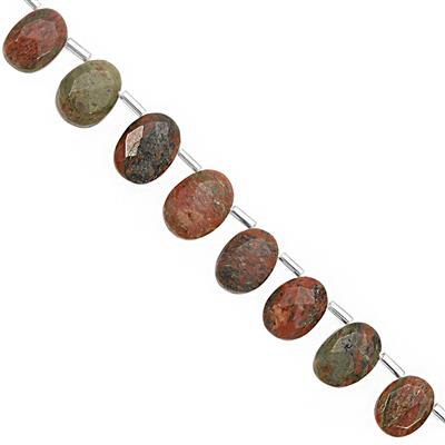 75cts Unakite Corner Drill Faceted Oval Approx 9.5x7.5 to 13.5x9mm, 20cm Strand with Spacers