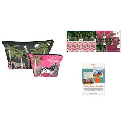 Amber Makes Pretty Useful Pouches Kit: Instructions & Panel - Jungle Animals