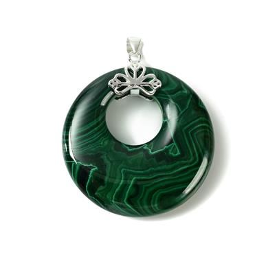 95cts Malachite Donut with Sterling Silver Bail, Approx 40mm, 1pc