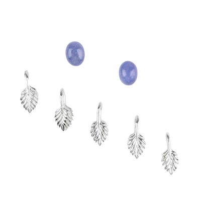 Pure Bling - Silver Plated Base Metal Decorative Bail Approx 12mm 5pcs &Tanzanite Oval Cabochon Approx 6 x 8mm Pack of 2