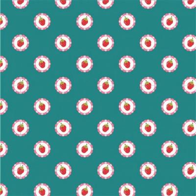 Poppie Cotton Hopscotch & Freckles Strawberry Green Fabric 0.5m