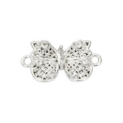 925 Sterling Silver Butterfly Connector with White Topaz, Approx 9x15mm
