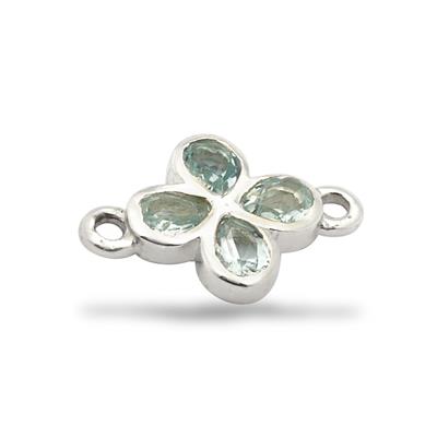 925 Sterling Silver Connector with Aquamarine Faceted Pear, Approx 15x10mm