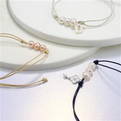 Pearl Slider Bracelets - 925 Sterling Silver Pearl Connectors, Leather Sliders & Cord