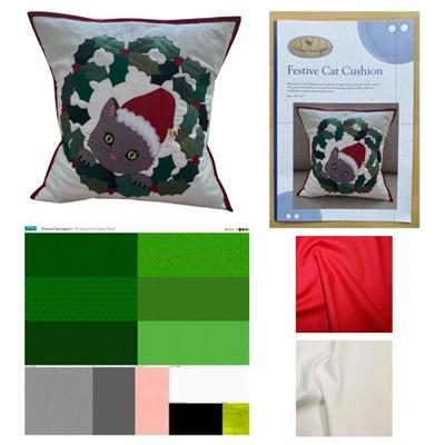 Victoria Carringtons Christmas Cat Cushion Kit: Panel, Fabric (1.5m) & Instructions