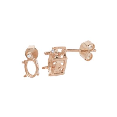 Rose Gold Plated 925 Sterling Silver Oval Earring Mount (To fit 7x5mm gemstone) Inc. 0.03cts White Zircon Brilliant Cut Round 1.25mm - 1 Pair