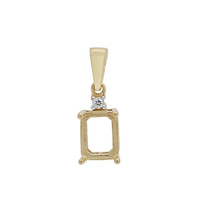 Gold Plated 925 Sterling Silver Octagon Pendant Mount (To fit 9x7mm gemstones) Inc. 0.05cts White Zircon Brilliant Cut Round 2mm - 1Pcs