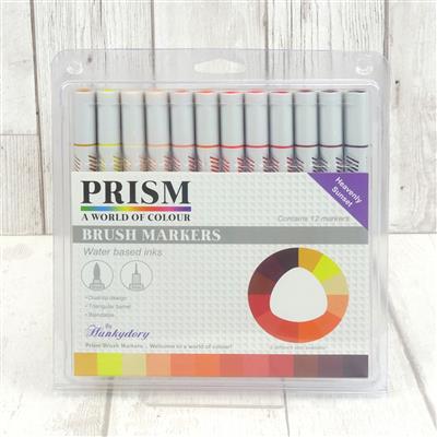 Prism Brush Markers - Heavenly Sunset, Contains 12 Dual-tip Brush Pens in warm shades of Reds, Oranges and Yellows