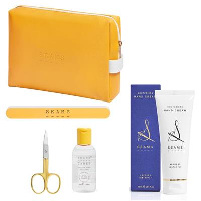 SEAMS - Hand Cream 75cl, Nail Scissors, Buffer & Sanitiser in Yellow Bag - Special Price