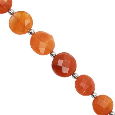 60cts Carnelian Faceted Coin Approx 9 to 14mm 18cm Strands with Hematite Spacers