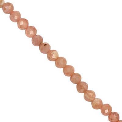 33cts Rhodochrosite Faceted Round Approx 3mm, 35cm Strand