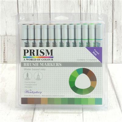 Prism Brush Markers - Forest Walk, Contains 12 Dual-tip Brush Pens in stunning shades of Greens and Browns