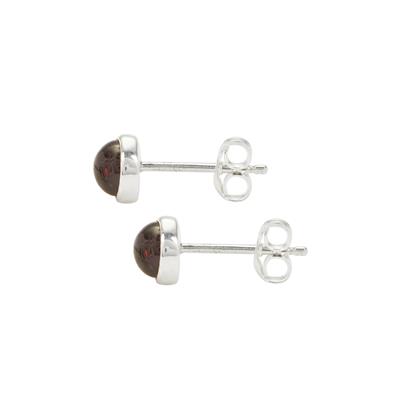 925 Sterling Silver Stud Earring with Red Garnet, Approx 5x15mm (Pair of 1)