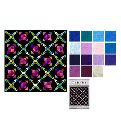 Rebecca Alexander Frost Blue Tonal Tic Tac Toe Quilt Kit: Pattern, FQ Pack (14pcs), Fabric (4.5m)