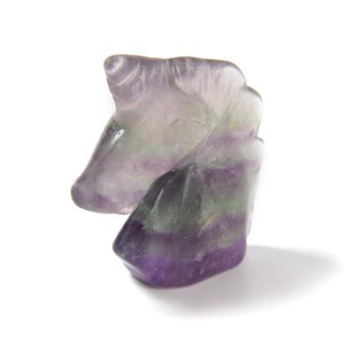 90cts Fluorite Carved Unicorn Head, Approx 37-41mm
