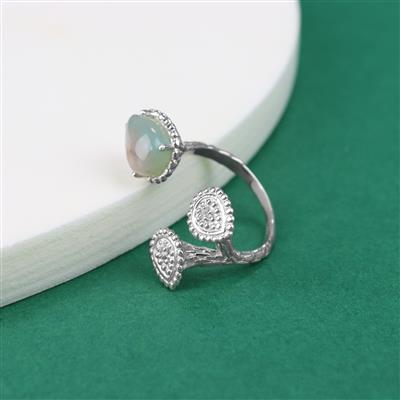 925 Sterling Silver Ring Mount (To fit 10x7mm gemstone) inc. 0.04cts With White Topaz Round Faceted Approx 1.50mm
