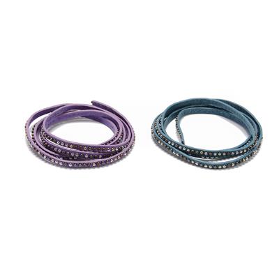 Purple and Teal, Flat Cord PU with Multicolour Base Metals Studs, Approx 1m, 5mm Wide, 2pcs 