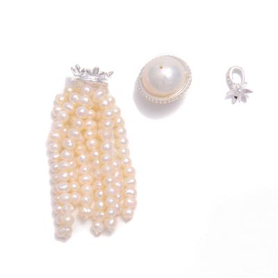 925 Sterling Silver Freshwater Pearl Tassel Pendant with White Zircon