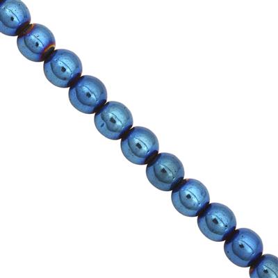 255cts Royal Blue Color Coated Hematite Smooth Round Approx 8mm, 30cm Strand 