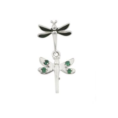 925 Sterling Silver Dragonfly Pinch Bail with Green Enemal and Green Onyx Approx 28x13mm