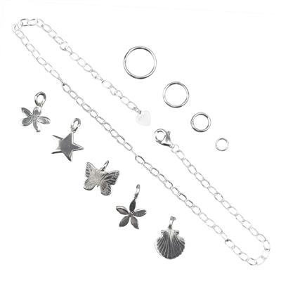 Charmalicious - 925 Sterling Silver Charm Bracelet, Split Rings & Charms (5pcs) With Instructions By Debbie Kershaw