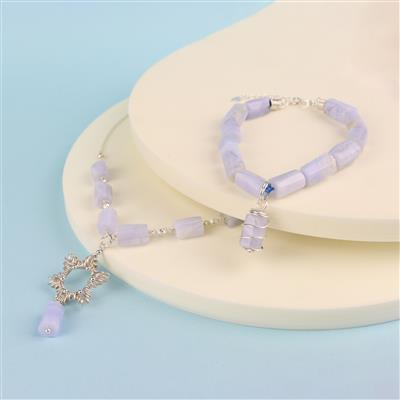 Pillar Beads! Chalcedony Pillar Beads 8-12mm Strand & Sterling Silver Chain Findings Pack