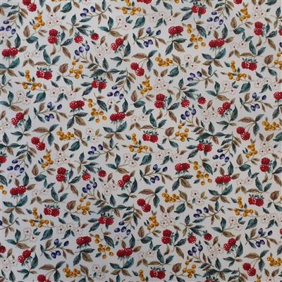  Country Floral Red Berries on White Fabric 0.5m Exclusive 
