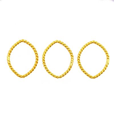 Gold Plated 925 Sterling Silver Twisted Marquise Shape Jump Ring Approx 12x15mm, 3pcs