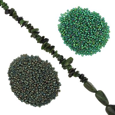 Chrome Diopside Small Nugget with 1m Tumble Strand Project With Downloadable Instructions By Linda Brumwell