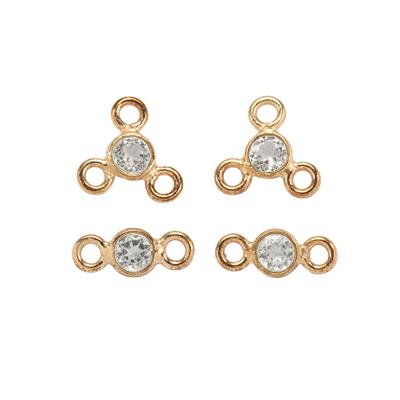 Rose Gold Plated 925 Sterling Silver Connectors with White Topaz, Approx 7mm & 8mm, 4pcs
