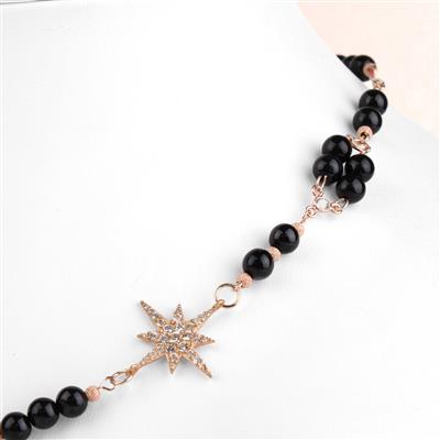 Rose Gold Plated 925 Sterling Silver Connectors with White Topaz, Approx 7mm & 8mm, 4pcs