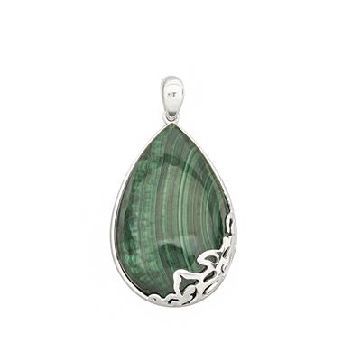 98.93cts Congo Large Malachite Pear 925 Sterling Silver Pendant, Approx 41x16mm