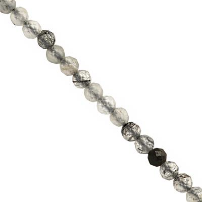 8cts Black Rutile Faceted Round Approx 1 to 2mm 30cm Strand