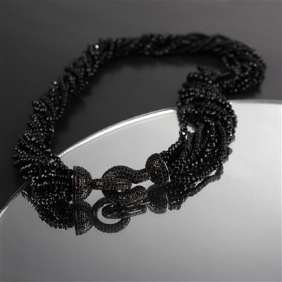 Natural Black Spinel Faceted 3mm Rounds & Silver Plated Base Metal Black Cubic Zirconia Pave Set Clasp, Approx 10x30mm