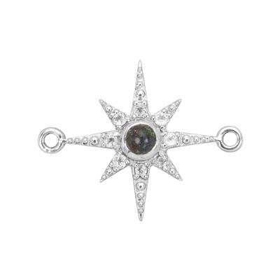 925 Sterling Silver Star Connector Approx 29x22mm With 0.25cts Black Opal & 0.22cts White Topaz