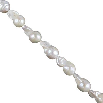 White Freshwater Cultured Baroque Pearls, Approx 12x20mm, 38cm Strand + Necklace Box
