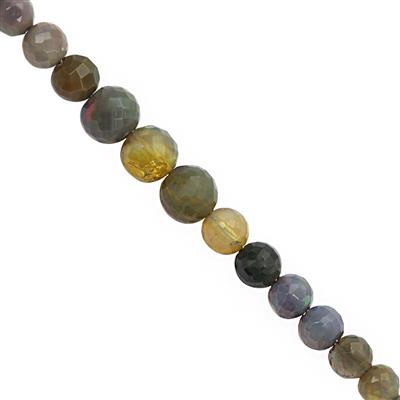 8cts Black Ethiopian Opal Graduated Faceted Round Approx 3 to 5mm, 15cm Strand With Spacers