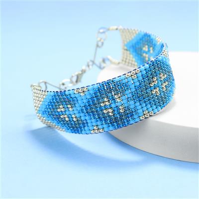 Silver, Turquoise Blue, Blue/Gold Luster & Silver Lined Capri Blue Seed Bead Project With Instructions By Monika Soltesz