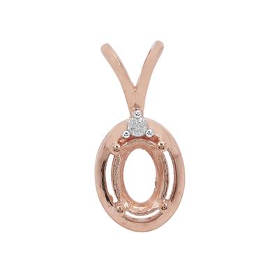 Rose Gold Plated 925 Sterling Silver Oval Pendant Mount (To fit 7x5mm gemstones) Inc. 0.03cts White Zircon Brilliant Cut Round 1.75mm - 1Pcs
