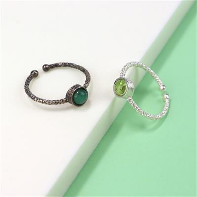 925 Sterling Silver Birthstone Adjustable Rings Mount with Sakota Emerald Approx 5mm 