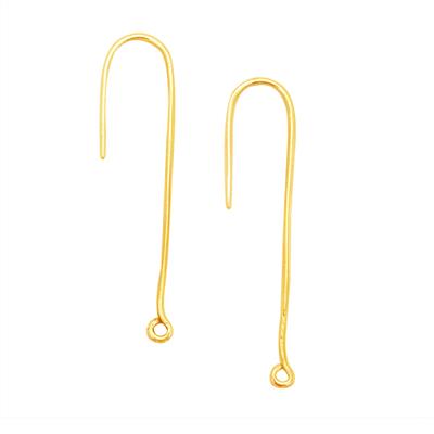 Gold Plated 925 Sterling Silver Long Link Earring Hook, Approx 42x11mm, Hole 1.4mm 2pcs