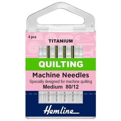 Hemline Sewing Machine Needles Titanium Quilting Medium Pack of 4