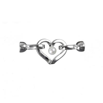 925 Sterling Silver Heart Clasp With White Freshwater Cultured Pearl Approx 3mm